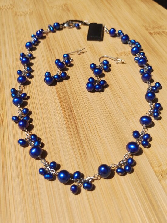 Honora Jewelry - Honora Blue Freshwater Pearl cluster Pearl necklace earrings 925 Sterling Silver